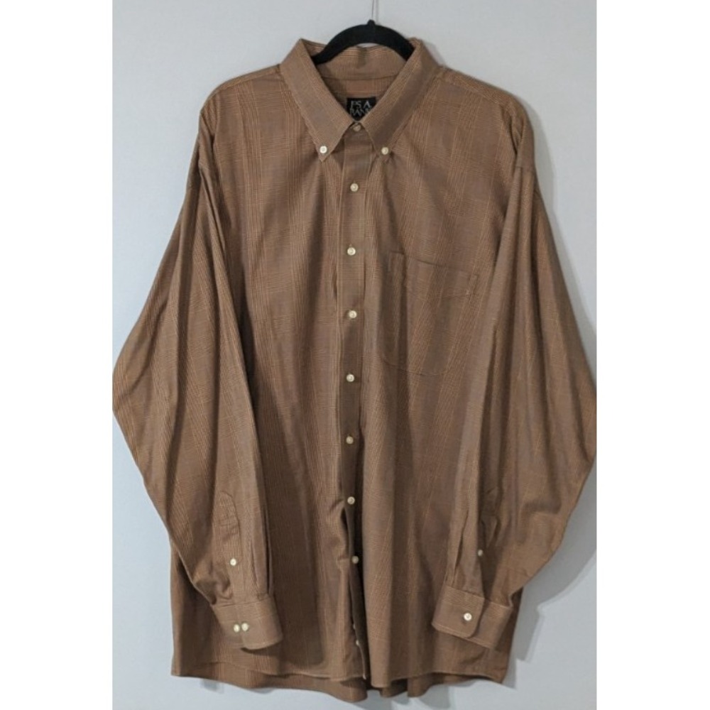 Jos A Bank Travelers Collection Glen Plaid Brown Long Sleeve Button Down XXL
